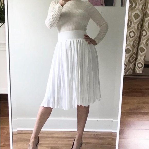 ADRIENNE VITTADINI STUDIO WINTER WHITE SKIRT PLEATS WIDE WAISTBAND STRETCH LINED - Picture 8 of 8